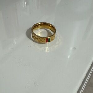 Gold Tone Ring with Red and Green Stripe